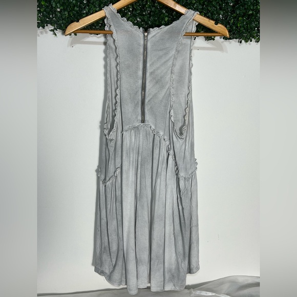 POL babydoll tank top high neck flowy zip back wash grey fog sleeveless shirt M - Picture 3 of 10